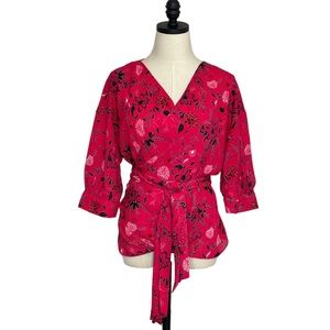 Violet & Claire Wrap Blouse Bright Pink Floral Print Size Medium